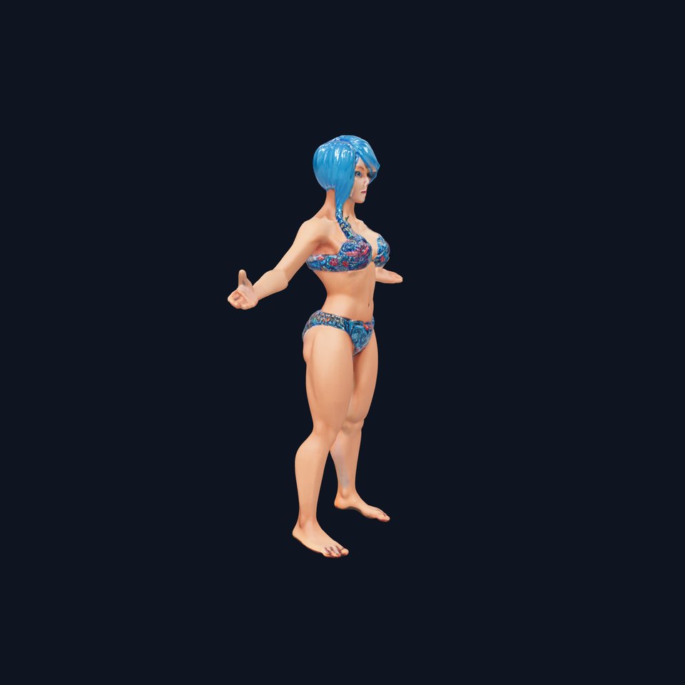 BlueHaired Bikini Warrior Rigged and Animated D Model